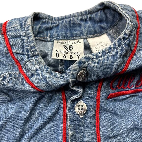 All Star Looney Tunes 90’s Baseball No. 1 Baby Romper - Picture 5 of 7